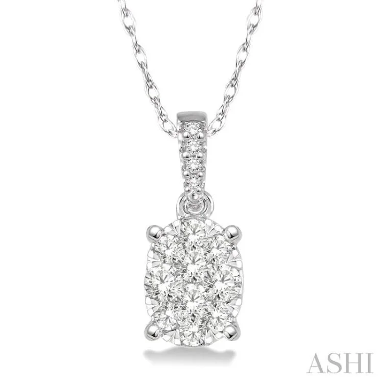 Delicate silver drop necklaces for ladies -1/6 Ctw Oval Shape Diamond Lovebright Pendant in 14K White Gold with Chain