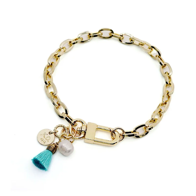 Vintage-inspired turquoise necklaces for ladies -Ibiza for Lola - Gold Chain Dog Collar