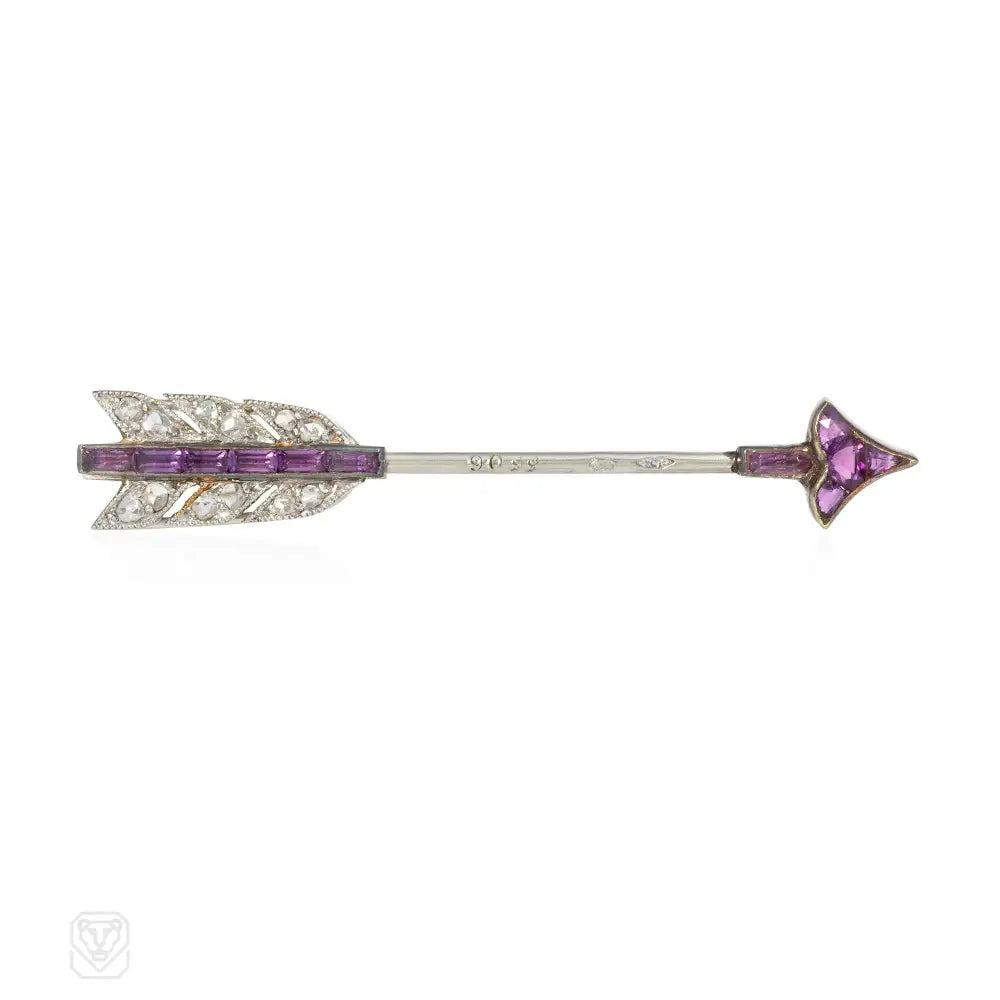 Ladies onyx solitaire engagement rings -Cartier, Paris Art Deco amethyst and diamond arrow pin