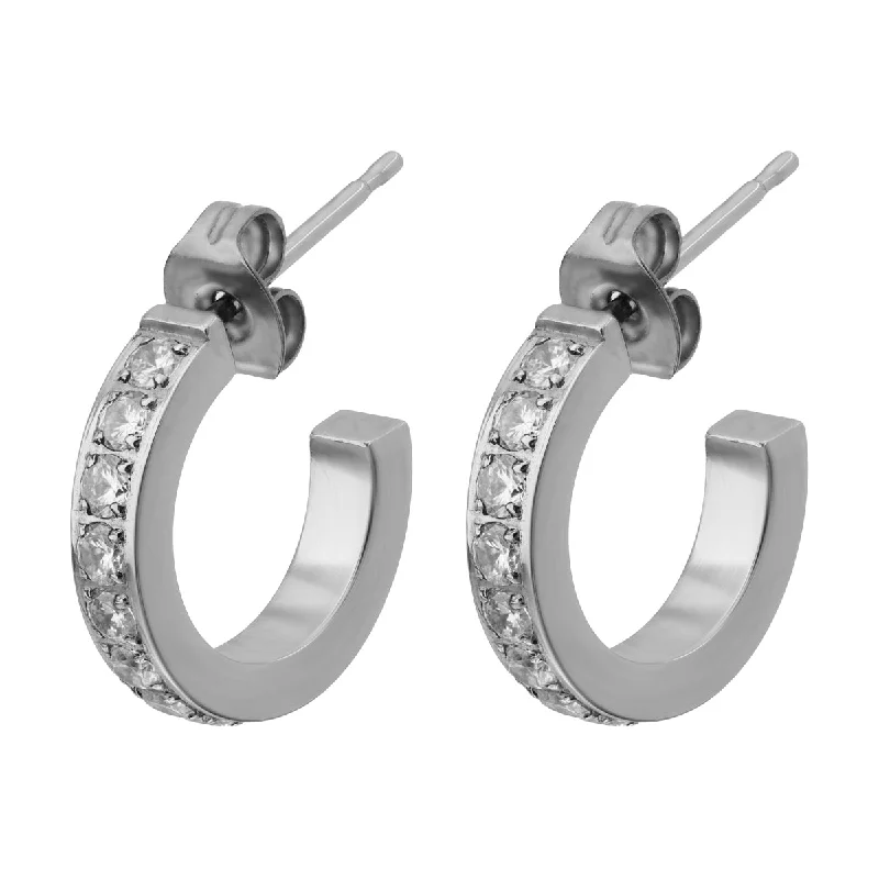 Ladies onyx teardrop earrings -White Zirconia Titanium Posted Hoop Earrings