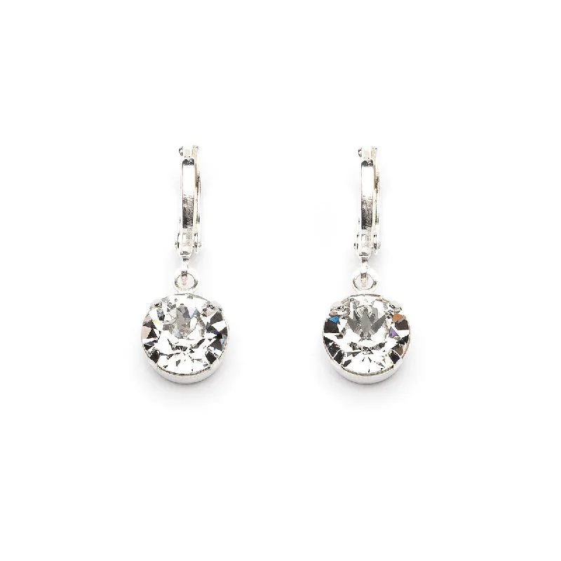 Ladies shimmering garnet earrings -Silver Crystal Leverback Earrings