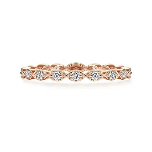 Ladies delicate floral twist engagement rings -14K Rose Gold Marquise Station Diamond Stackable Ring