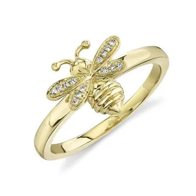 Ladies minimalist gold halo engagement rings -0.03CT DIAMOND BEE RING