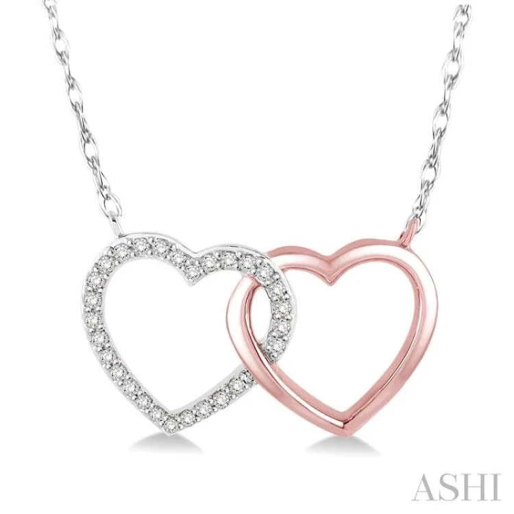 Ladies minimalist silver chain necklaces -1/6 Ctw Diamond Double Heart Pendant in 10K White and Rose Gold with chain