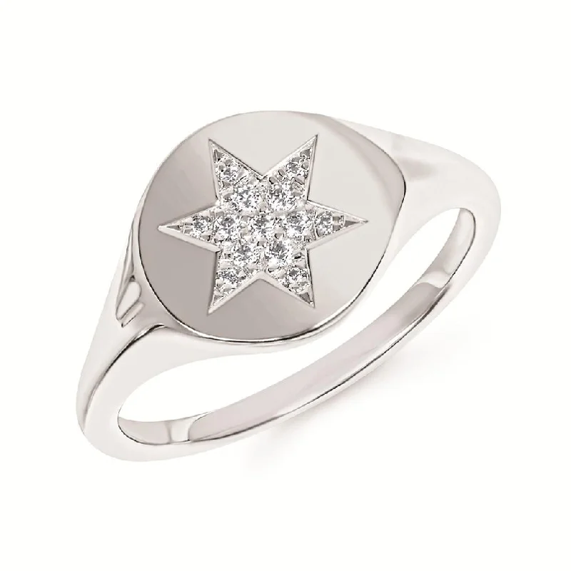 Modern diamond twist engagement rings -Sterling Silver 0.07ctw Diamond Star Signet Ring