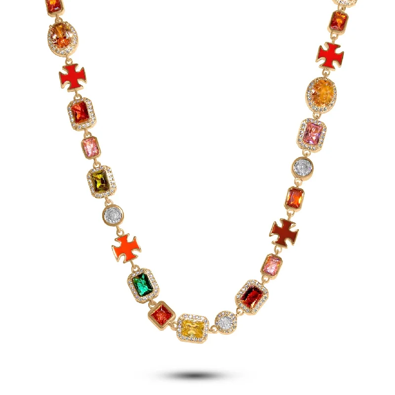 Trendy gemstone choker necklaces for ladies -Coloured CZ Cross Necklace