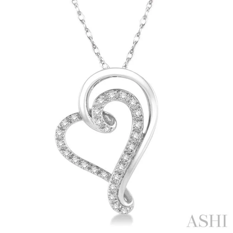 Vintage pearl drop necklaces for ladies -1/6 Ctw Split Side Double Heart Round Cut Diamond Pendant With Link Chain in 10K White Gold