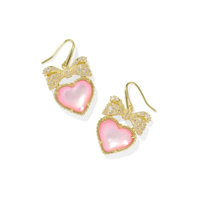 Ladies shimmering quartz hoop earrings -Kendra Scott Gold Haisley Heart Drop Earrings