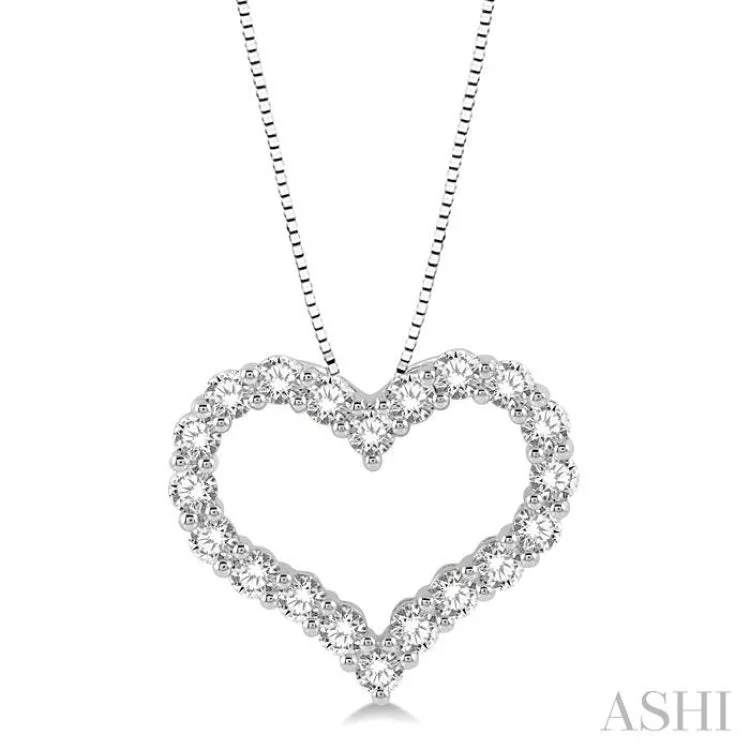 Ladies vintage-inspired layered necklaces -1 Ctw Heart Shape Round Cut Diamond Pendant With Chain in 14K  White Gold