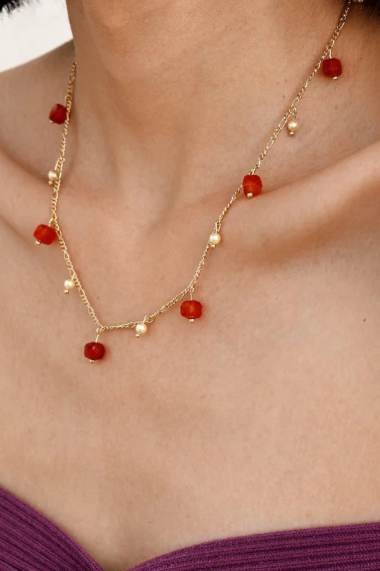 Simple gold heart necklaces for women -Golden Maple with Pearl Drop Necklace