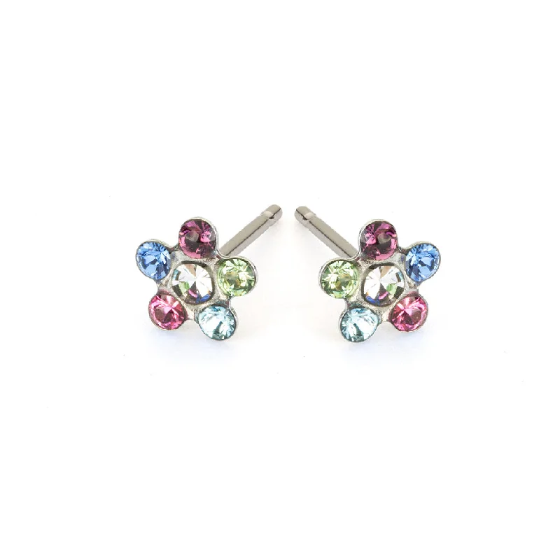 Ladies lightweight swirl earrings -Rainbow Crystal Daisy Earrings