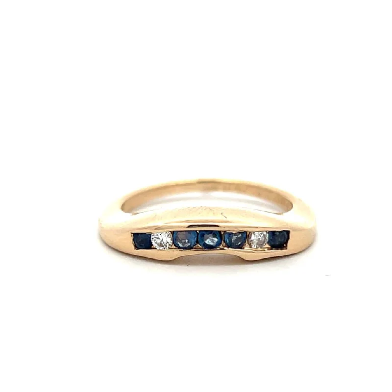 Vintage gold arch engagement rings for women -Estate 14K Yellow Gold 0.34ctw Blue Sapphire & Diamond Channel Ring