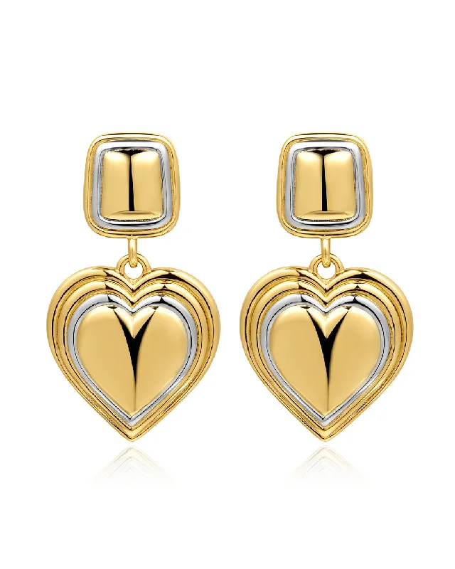 Vintage-style agate earrings for women -Two-Tone Heart Earrings