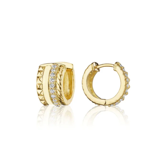 Modern diamond vine earrings -Penny Preville Stack Huggie Earrings