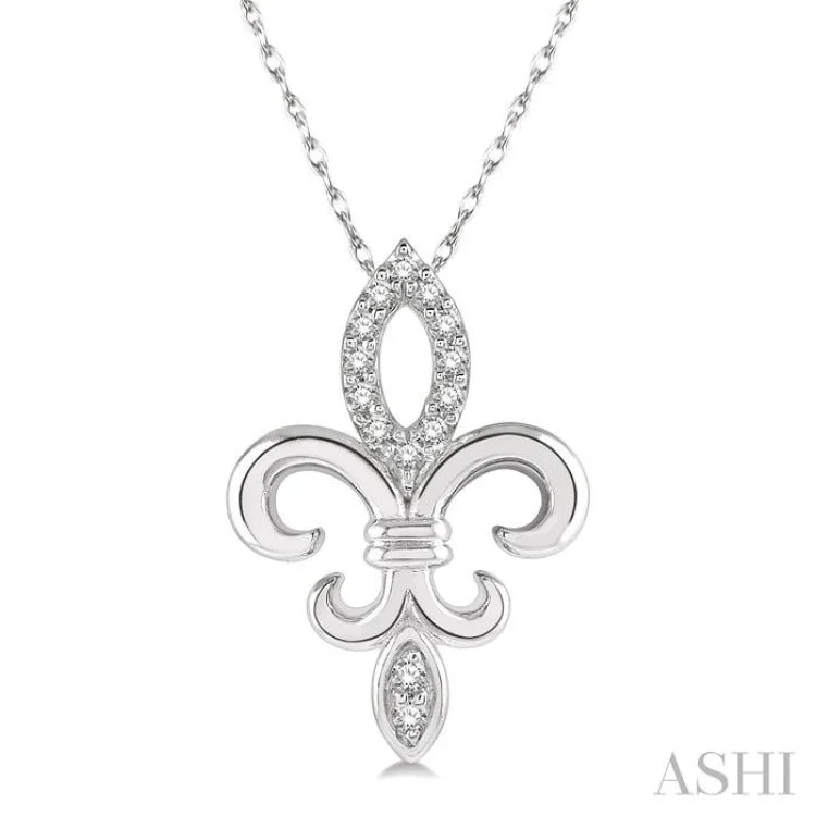 Ladies unique boho tassel necklaces -1/10 Ctw Fleur De Lis Round Cut Diamond Pendant With Chain in 10K White Gold