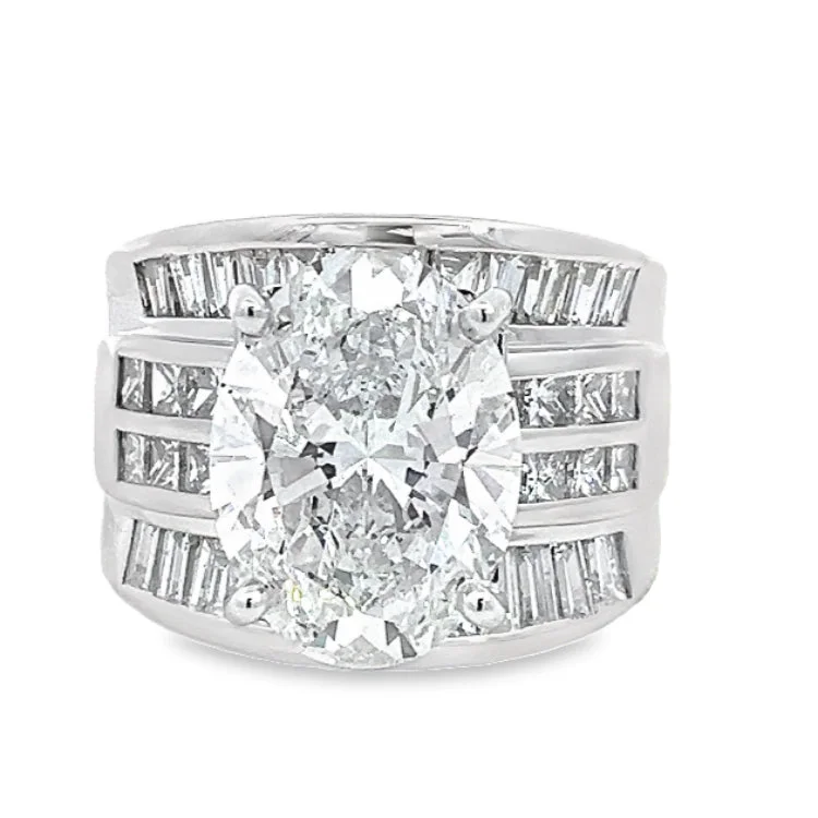 Ladies vintage quartz engagement rings -LAB GROWN OVAL & NATURAL PRINCESS & BAGUETTE DIAMONDS 8.49CTW CHANNEL RING