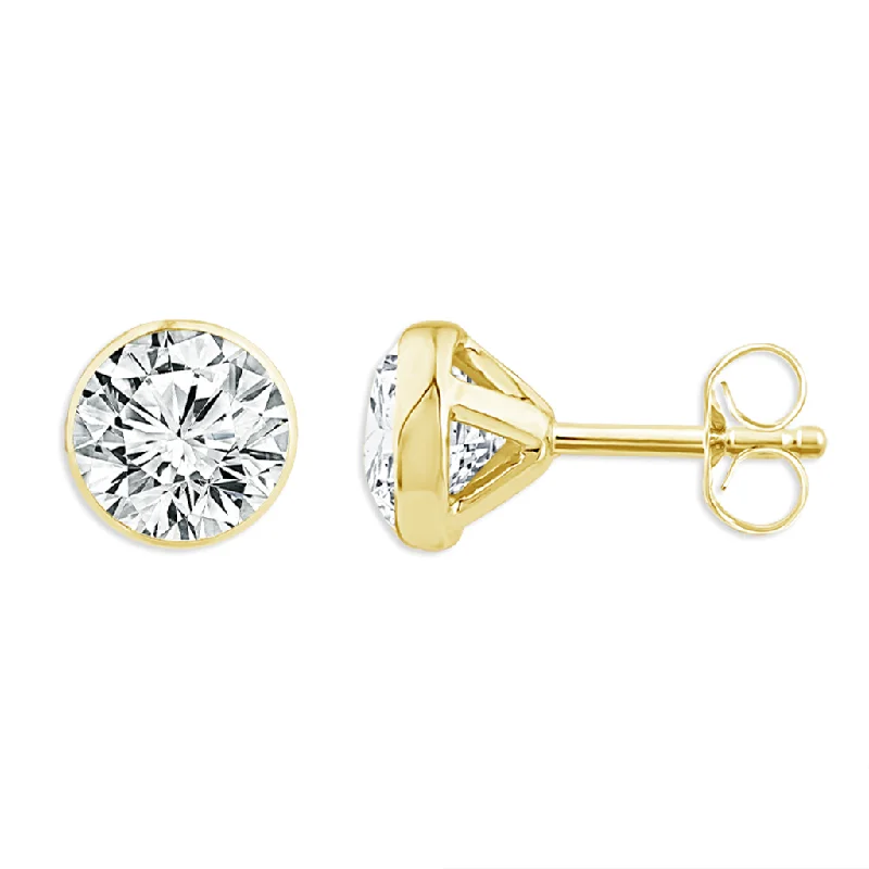 Ladies minimalist silver petal earrings -14K Yellow Gold 1.00 CTW Round Lab Grown Diamonds Stud Earrings