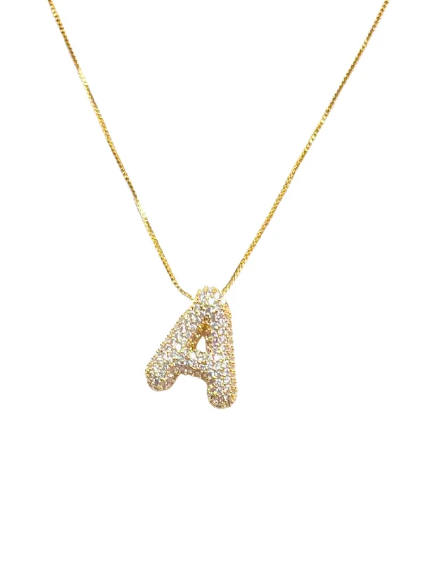 Simple gold heart necklaces for women -Bubble Bling Alphabet Letter Gold Necklace