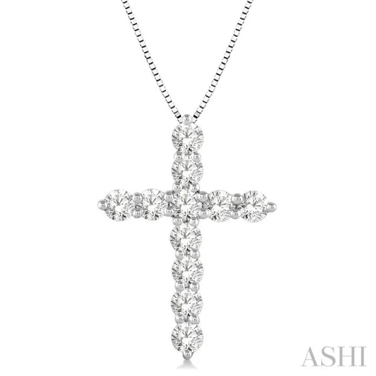 Bold turquoise pendant necklaces for ladies -1 Ctw Round Cut Diamond Cross Pendant in 14K White Gold with Chain