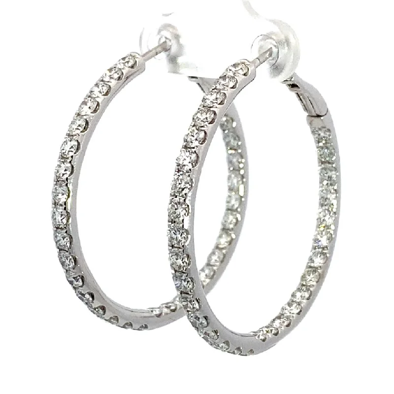 Ladies onyx teardrop earrings -14K White Gold 38mm Round Inside Out Diamond Hoop Earrings