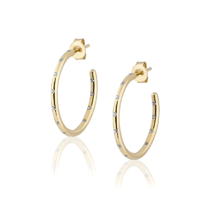 Modern diamond petal earrings for women -14K Yellow Gold Overlay Sprinkle Hoop Earrings