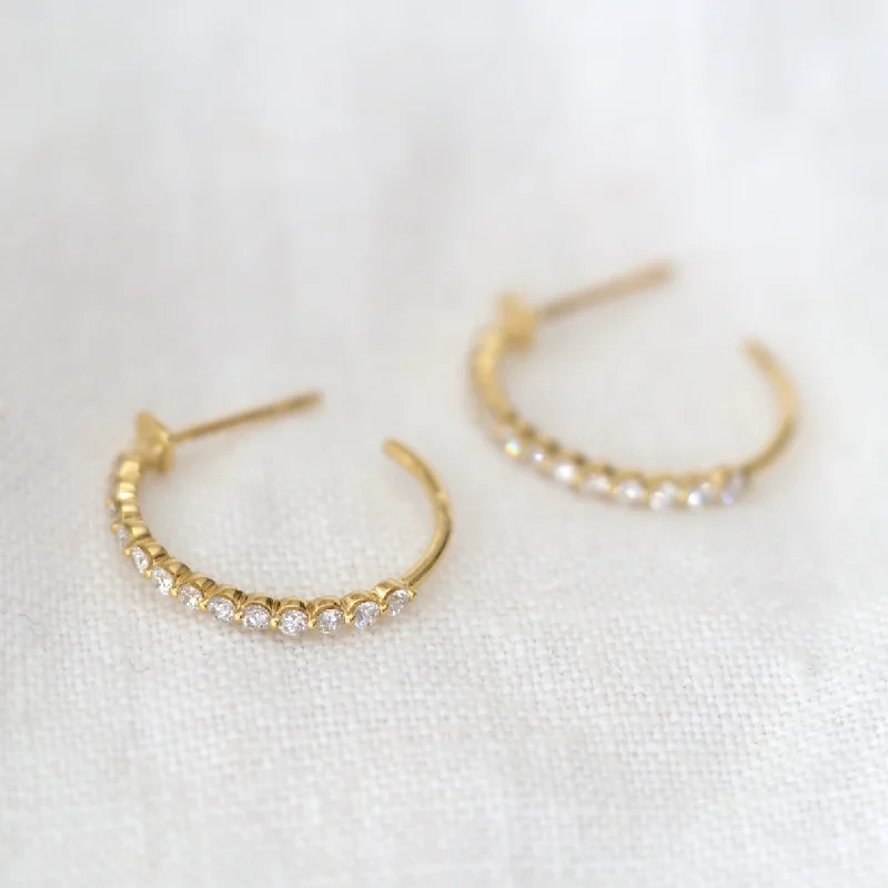 Elegant diamond arc earrings -Classic Prong Diamond Hoops