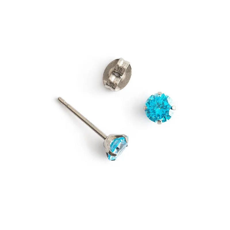 Ladies lightweight vine earrings -Light Blue Zirconia Titanium Stud Earrings