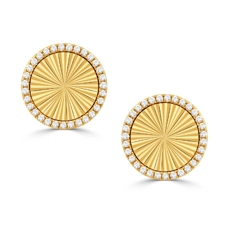 Simple silver arch earrings for ladies -Doves Fluted Gold Disc Stud Earrings