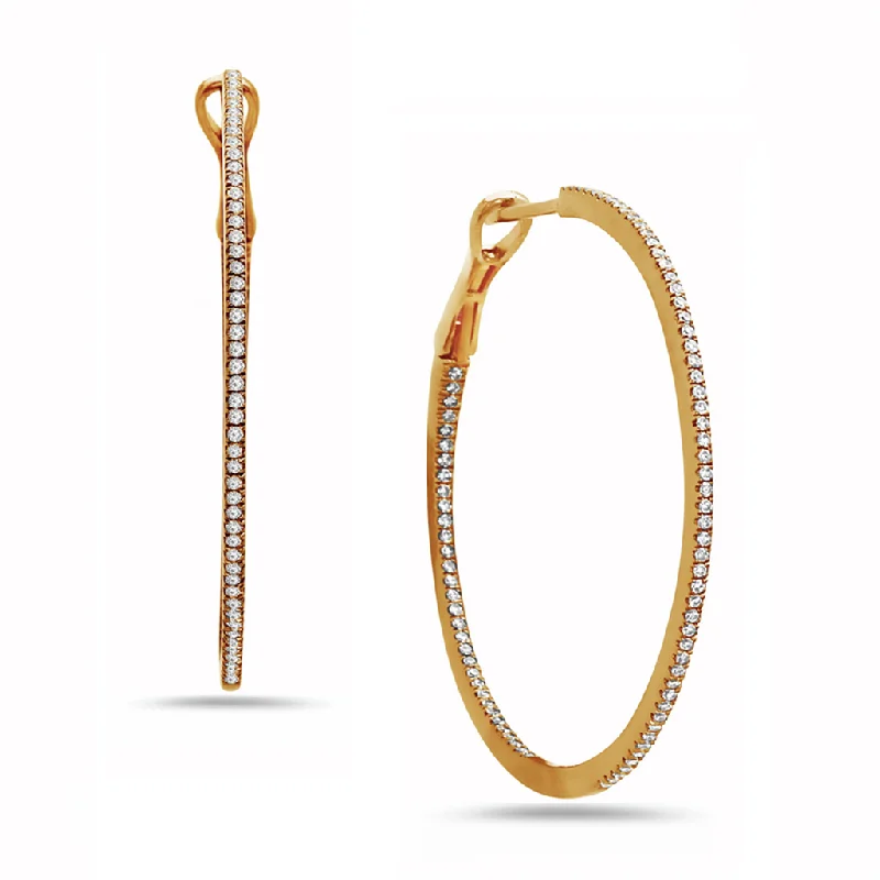 Ladies elegant lapis stud earrings -14K Yellow Gold 51mm Round Inside Out Diamond Hoop Earrings