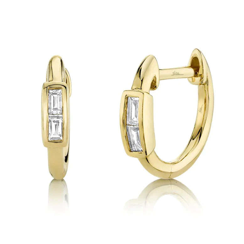 Ladies elegant lapis earrings -Shy Creation Diamond Baguette Huggie Earring