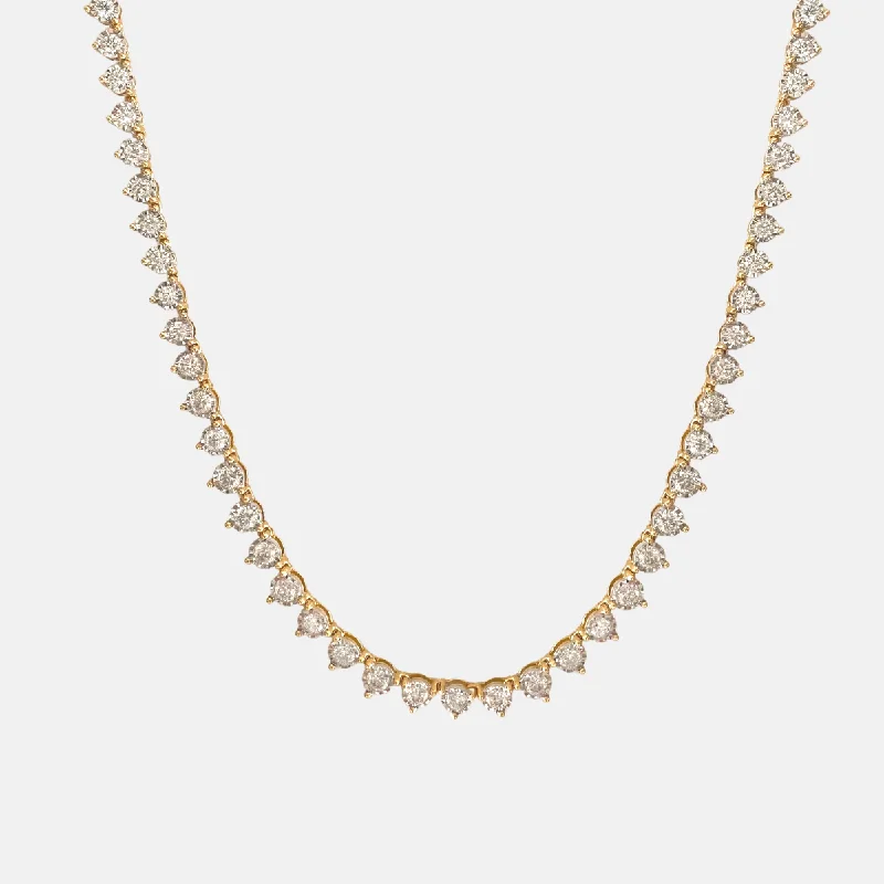 Simple diamond drop necklaces for women -Vintage 18K Yellow Gold Riviera Style Tennis Necklace