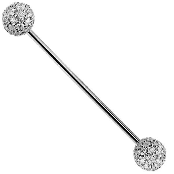 Ladies trendy geometric halo engagement rings -5mm Diamond Pave Ball Straight Barbell