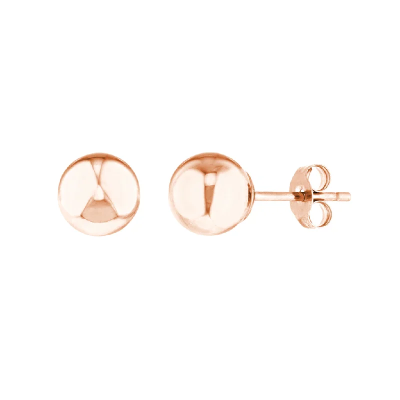 Ladies tribal-patterned hoop earrings -14K Rose Gold 7mm Ball Earrings