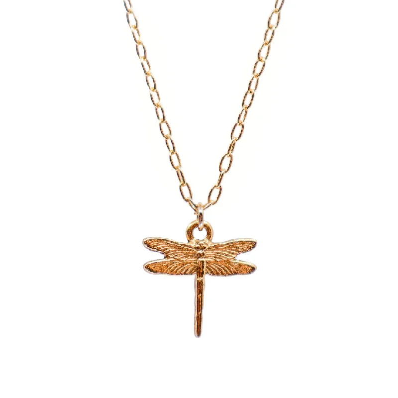 Ladies sparkling topaz pendant necklaces -Dragonfly Gold Necklace