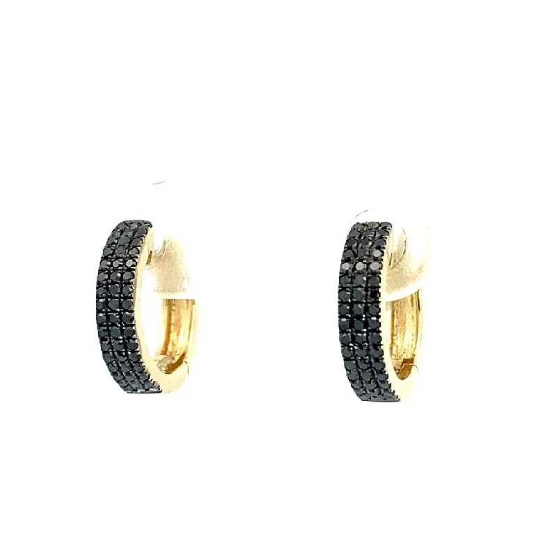 Elegant rose gold arch earrings -14K Yellow Gold Three Row Diamond Pavé Round Huggie Earrings