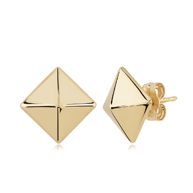 Trendy boho quartz earrings -14K Yellow Gold 6mm Pyramid Stud Earrings