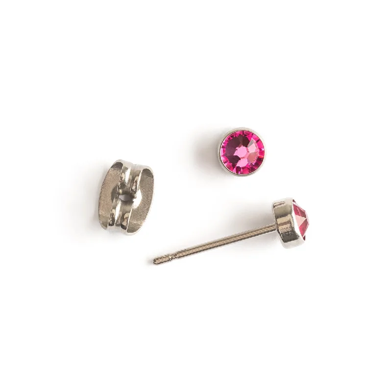 Simple rose gold swirl stud earrings -Pink Crystal Titanium Stud Earrings