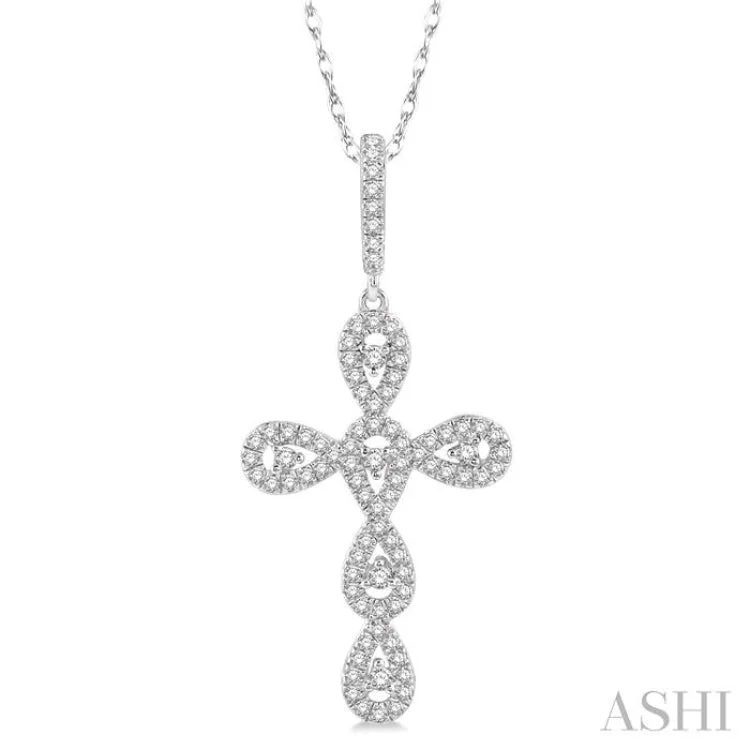 Delicate silver heart necklaces for women -1/5 Ctw Round Cut Diamond Cross Pendant in 10K White Gold with chain