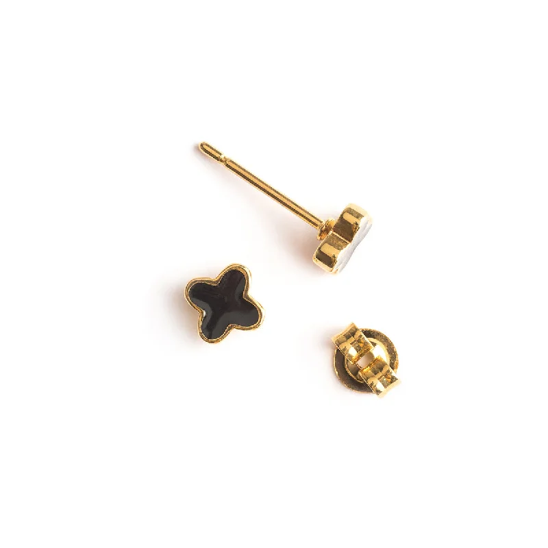 Ladies playful moon stud earrings -Black Alhambra Stud Earrings