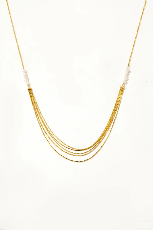 Trendy silver bar necklaces for ladies -Calithra 18k Gold Pearl Beaded Necklace