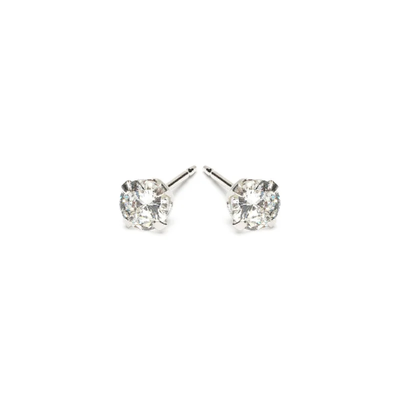 Modern gold arc stud earrings -925 Sterling Silver Stud Earrings 4mm Round Crystal