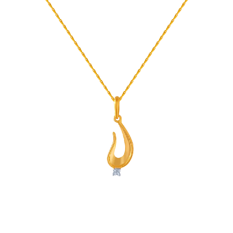 Simple silver tassel necklaces for ladies -14KT (585) Yellow Gold And American Diamond Pendant For Women