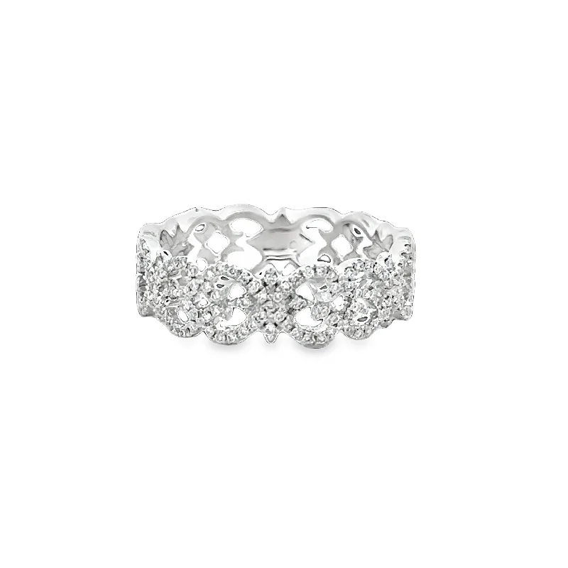 Ladies lightweight halo engagement rings -Openwork Diamond Band in 18k White Gold