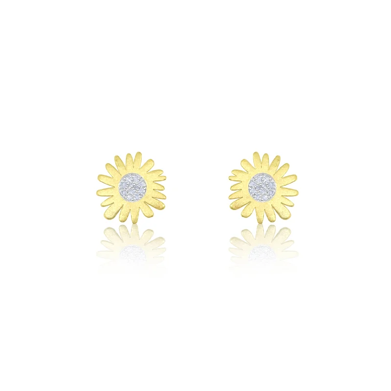 Elegant silver vine earrings for women -Diamond Flower Burst Studs