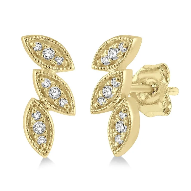 Ladies retro jade earrings -10K Yellow Gold Petite Leaf Diamond Earrings