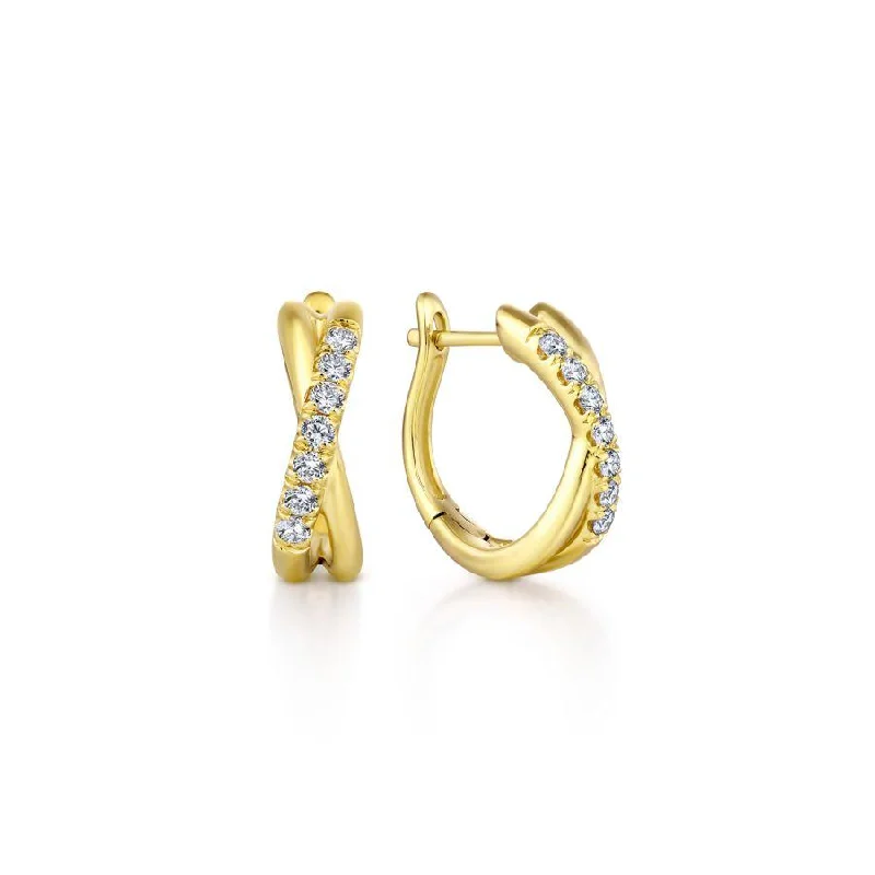 Ladies delicate ruby swirl earrings -14K Yellow Gold Twisted 15mm Diamond Huggies