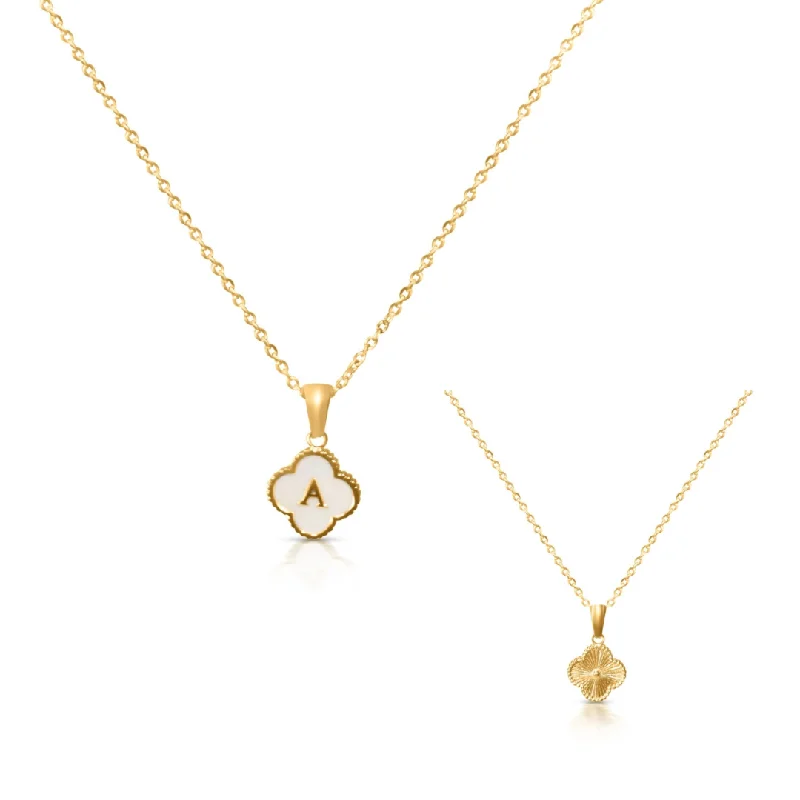 Trendy geometric pendant necklaces for women -Reversible Initial Flower Necklaces