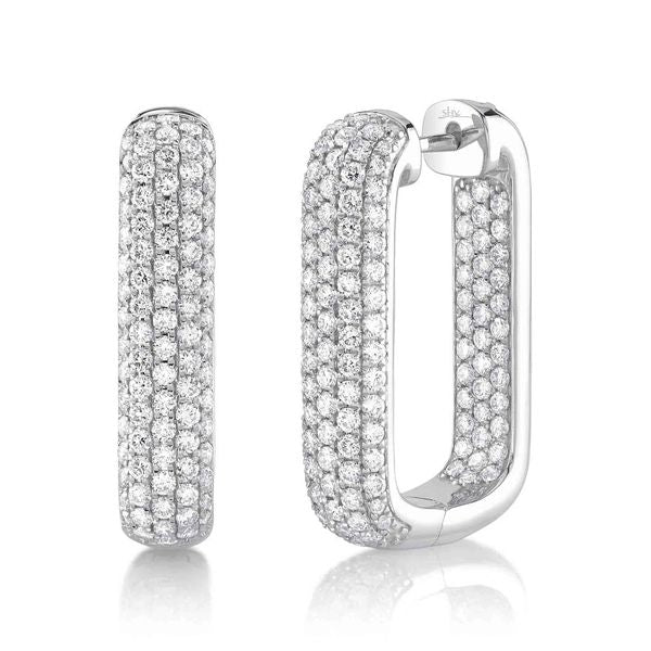 Ladies ornate filigree drop earrings -Shy Creation Wide Pave Rectangle Diamond Hoop Earring