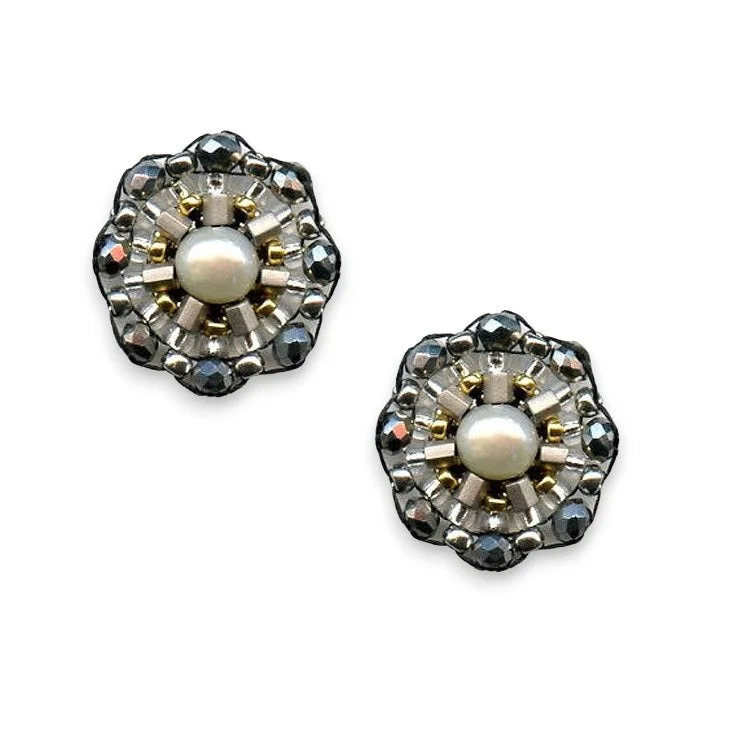 Trendy gold vine drop earrings for women -MIGUEL ASES - PYRITE SILVER RONDELLE STUD EARRINGS