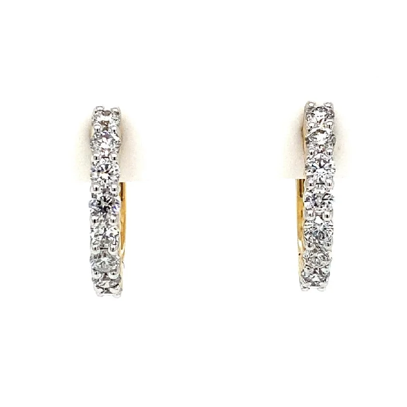 Trendy silver petal drop earrings -14K Yellow Gold 16mm Diamond Huggie Earrings